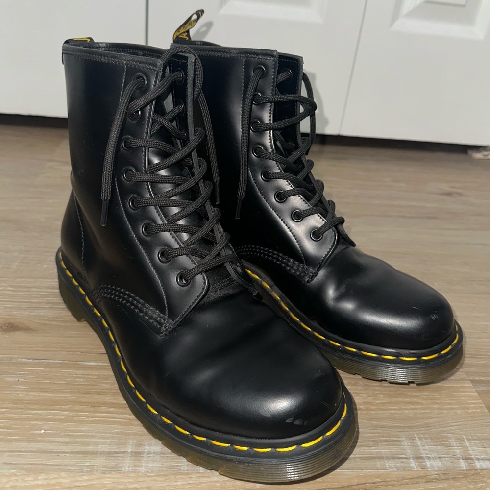 Dr. Martens Black Combat Boots with Yellow Stitching